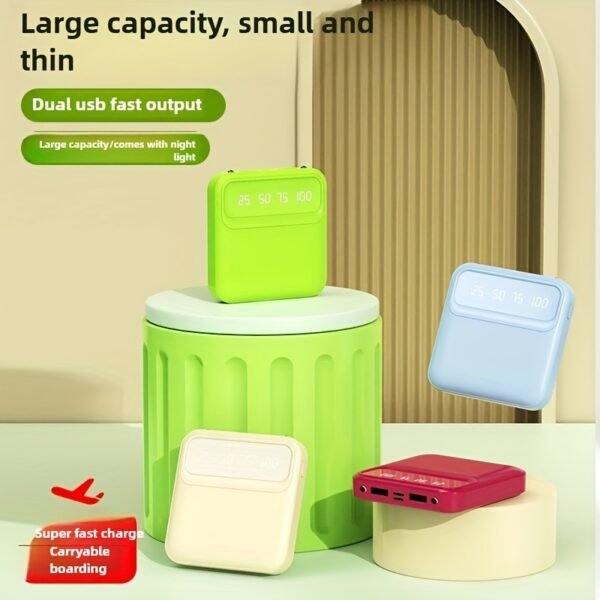 Mini 20,000mAh Fast Charging Power Bank with Built-in Cable & Dual LED Light