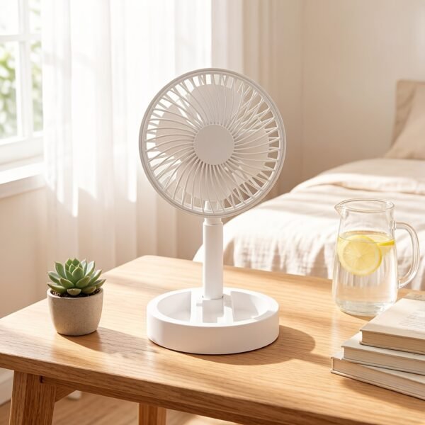 Foldable USB Desktop Mini Fan with Adjustable Length – White