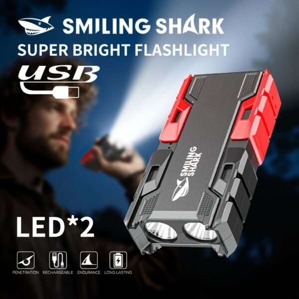 12f12e63-c2af-4320-b951-35627fca3fc7.jpg SMILING SHARK Ultra-Bright Rechargeable Portable Power Bank Flashlight with 3 Lighting Modes