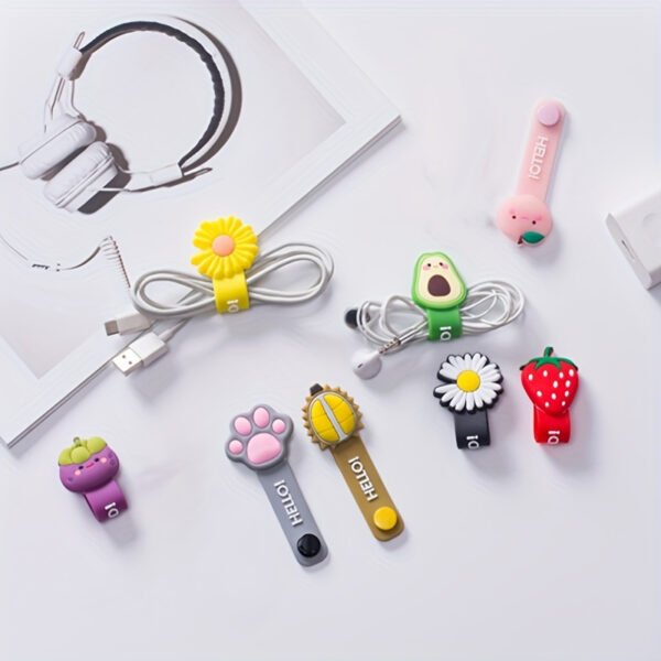 1722909803942-85699c2abb9247e0a591fa9386122c3d-goods.jpeg 2PCS Reusable Silicone Cable Ties Cute Animal & Fruit Cord Organizers