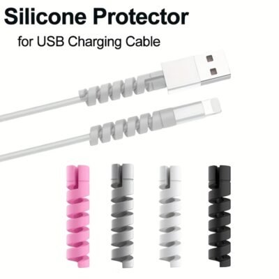 4pcs Silicone Cable Protectors for USB Charger Cables – Grey