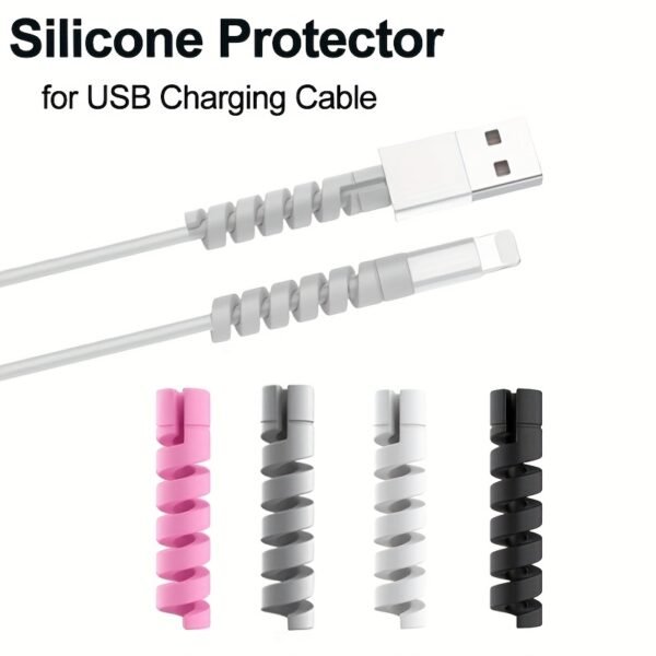4pcs Silicone Cable Protectors for USB Charger Cables – Grey