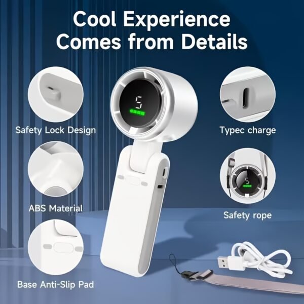 Foldable Handheld USB Rechargeable Fan with Quiet Operation