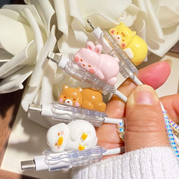 4pcs Cute Type-C Charger Cable Protectors Mixed Color Patterns