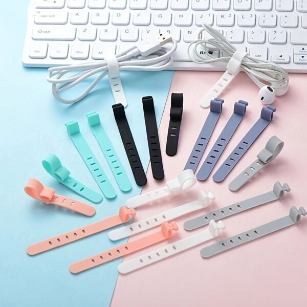 6pcs Silicone Data Cable Ties Organizer Straps – Black