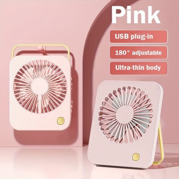 Ultra-Thin Foldable Desktop Fan with Hanging Design & 180° Rotating Bracket – Pink