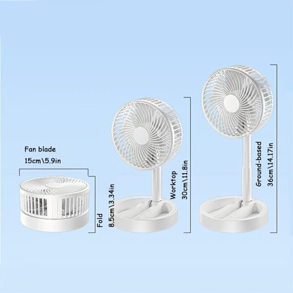 Foldable USB Desktop Mini Fan with Adjustable Length – White