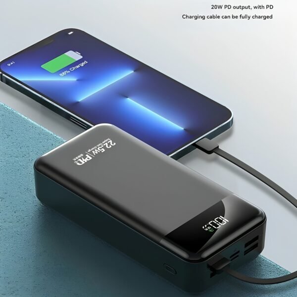 8904d289-2acb-4c2c-9e8e-370c7183c4b0.jpg 2026 Portable Power Bank 30,000mAh Fast Charging Charger with 3 Built-in Cables & Emergency Light