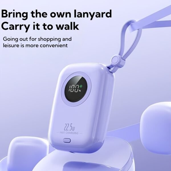 10,000mAh Portable Power Bank with Built-in Type-C Cable & Intelligent Display