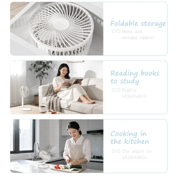 Foldable USB Desktop Mini Fan with Adjustable Length – White