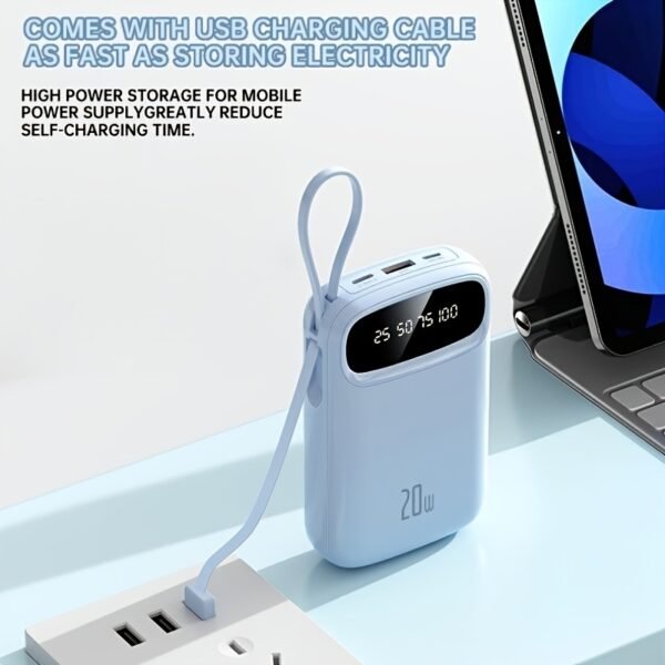 20,000mAh Power Bank with Built-in Cable PD 20W Fast Charging Portable Charger