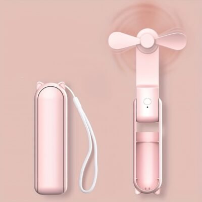 8f691743-47da-4cfe-aa0d-b839c31e7c74.jpg 2-in-1 Mini Handheld Fan with Power Bank USB Rechargeable Portable Pocket Fan – Pink