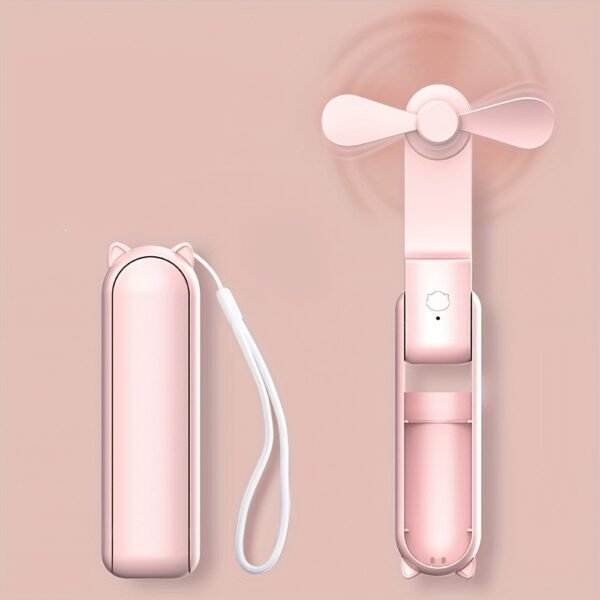 2-in-1 Mini Handheld Fan with Power Bank USB Rechargeable Portable Pocket Fan – Pink