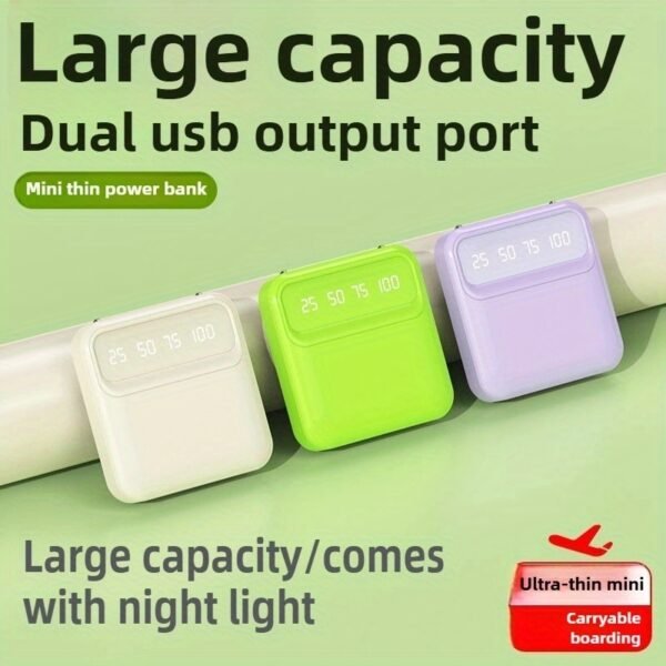 Mini 20,000mAh Fast Charging Power Bank with Built-in Cable & Dual LED Light