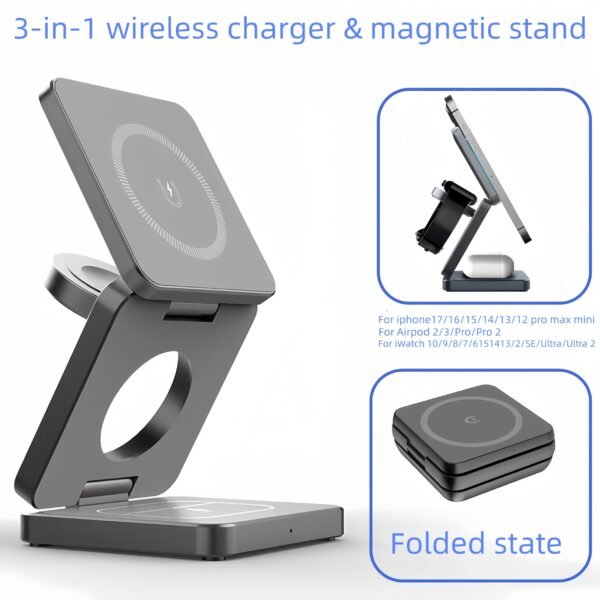3-in-1 Foldable Magnetic Wireless Charging Station for iPhone, iWatch & AirPods