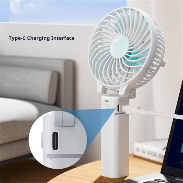 Minimalist Foldable Handheld USB Rechargeable Desktop Fan with 3 Wind Speeds – White