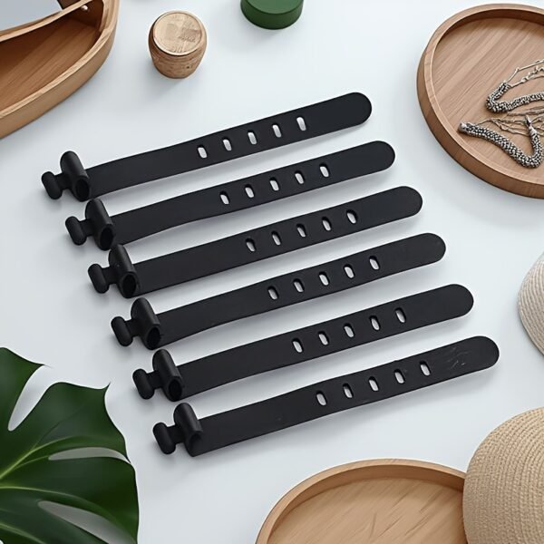6pcs Silicone Data Cable Ties Organizer Straps – Black
