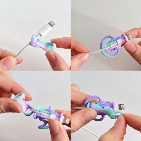 2pcs Smiling Silicone Data Cable Protectors Mixed Color