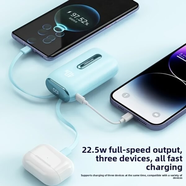 Mini 10,000mAh Power Bank 22.5W Fast Charging Portable Charger with Built-in Cables