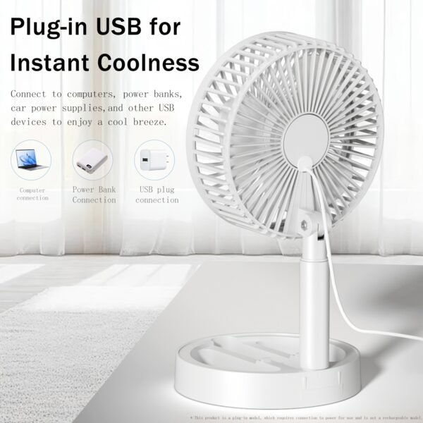 Foldable USB Desktop Mini Fan with Adjustable Length – White