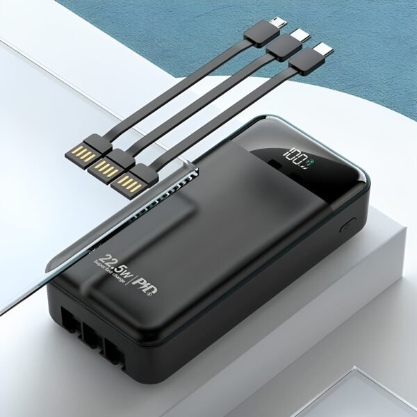 2026 Portable Power Bank 30,000mAh Fast Charging Charger with 3 Built-in Cables & Emergency Light