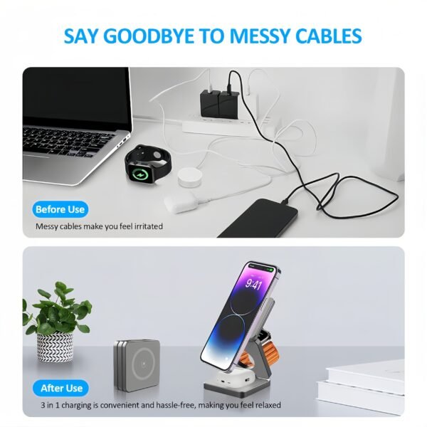 3-in-1 Foldable Magnetic Wireless Charging Station for iPhone, iWatch & AirPods