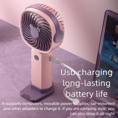 USB Portable Desktop Fan with Phone Holder & 3 Speed Settings – Purple