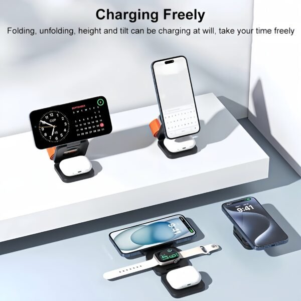 3-in-1 Foldable Magnetic Wireless Charging Station for iPhone, iWatch & AirPods