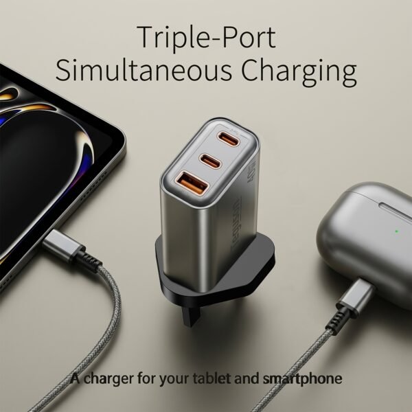 40W GaN Fast Charger 3-Port USB-A & Type-C UK Plug Wall Charger
