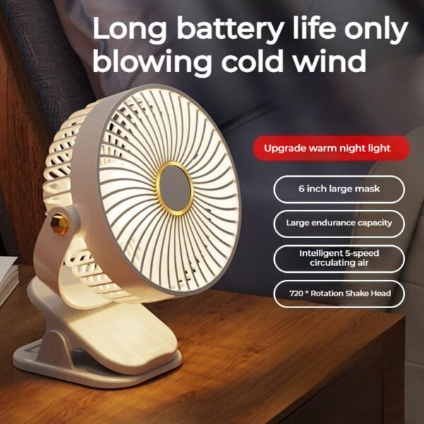 Ultra-Quiet Portable Mini Fan with 5-Speed Control & Ambient Night Light